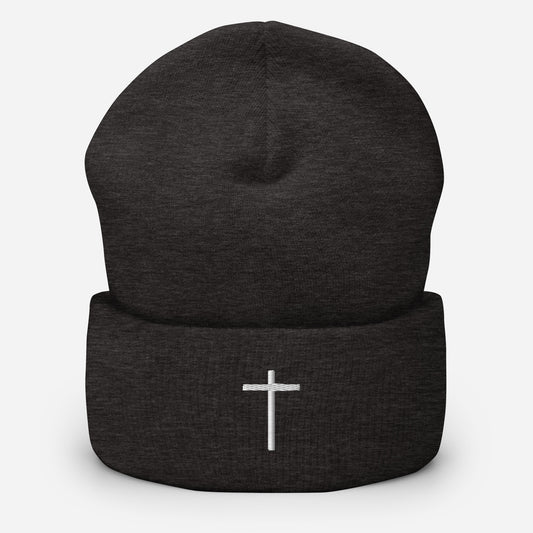 Embroidered Cross Cuffed Beanie