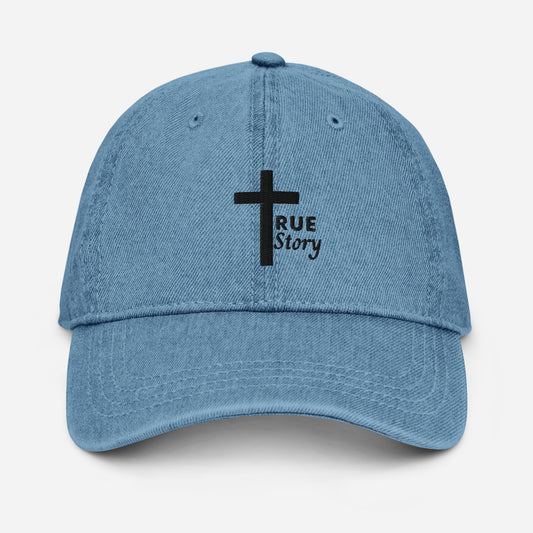 Embroidered Cross "True Story" Denim Hat