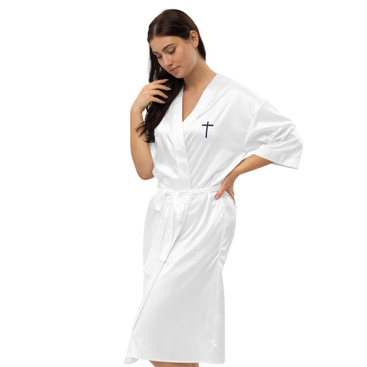 Embroidered Cross Satin Robe