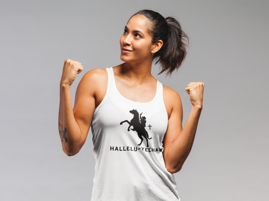 "Hallelu-Yeehaw" Women's Flowy Racerback Tank